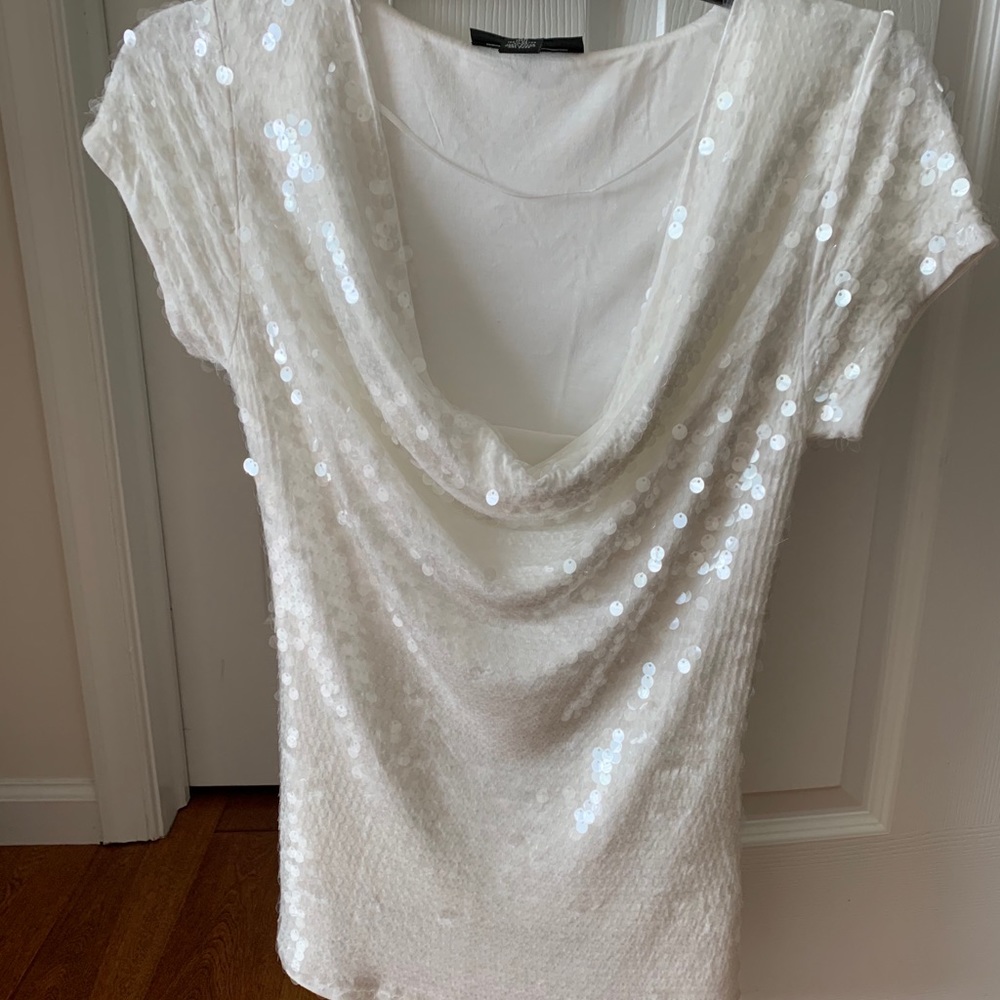 INC white sequin cowl neck top LIKE NEW